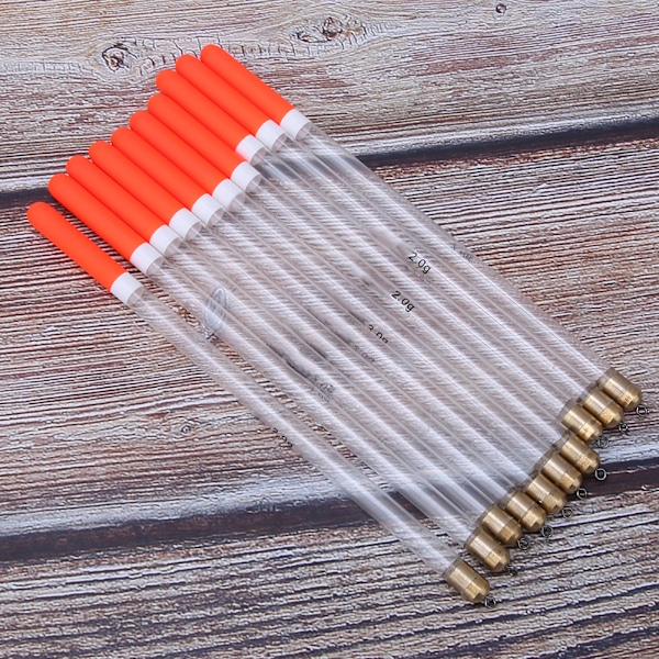 10 stk Holdbare Plastik Fiske Flydere Bobber Stick Tube Multifunktionelle Fiskefoder Agner Tilbehørssæt (2,0 transparent)