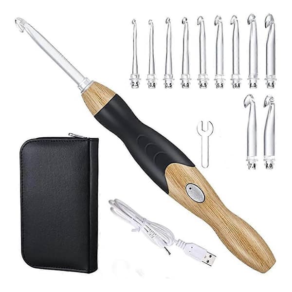 【BEMS】11-in-1 LED Crochet Hook Set, 9-in-1 USB Rechargeable Crochet Hooks with Light Hand-Woven Sewing Tools