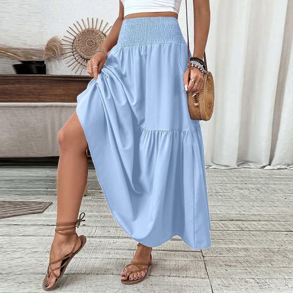 【BEMS】Lang kjole, hippie boheme elastisk talje nederdel Blå L Blue L