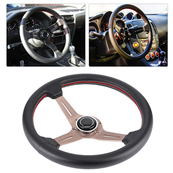250mm/14in NARDI Style 6-Bolt Halv Skål Sort Perforeret Læder Racer Rat med Horn Modificerede Dele