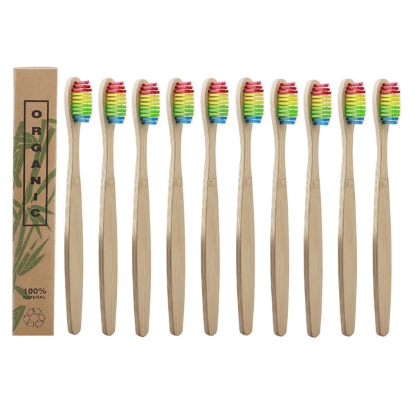 10 kpl bambuhammasharjoja yksittäispakattuna puhdistavat pehmeät bambuhammasharjat päivittäiseen elämään värikkäät