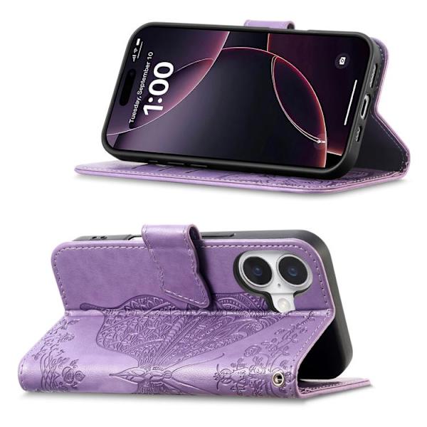 【BEMS】Compatible with iPhone 17 Case Leather Case with Embossed Butterfly Flower Lavendel