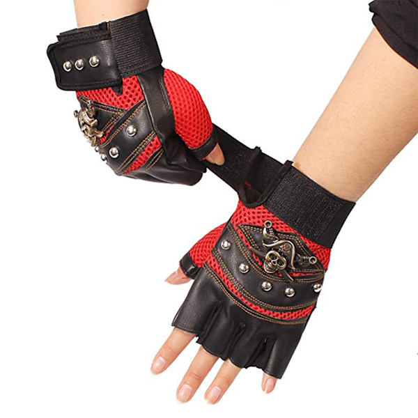 1 par konstlädernitar Piratskeletthandskar Punk Half Finger Handskar Herrhandskar för motorcykelåkning utomhussporter