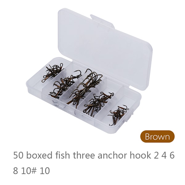 50 stk/boks Fiskekroker Skjerpede Treblekroker 5 Størrelser 2/4/6/8/10 Fiskehekler Takling Brun