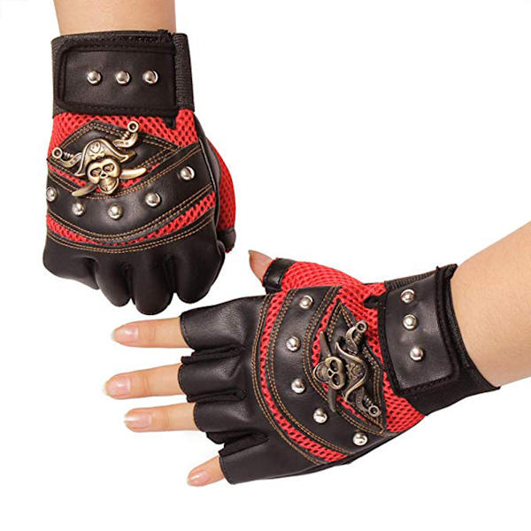 1 par konstlädernitar Piratskeletthandskar Punk Half Finger Handskar Herrhandskar för motorcykelåkning utomhussporter