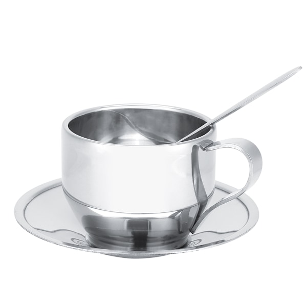Isoleret Rustfrit Stål Kaffe Kop Sæt med Underkop og Ske