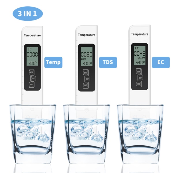 TIMH Vandkvalitetstester TDS EC Meter Temperaturmåling Combo til drikkevandsakvarier Pool