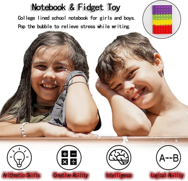 Pop Bubble Fidget Notebook, Popper Notebook för Flickor Pojkar, Stressavlastande Fidget Notebook för Barn Skola Hem Högskola Kontor (Regnbåge)