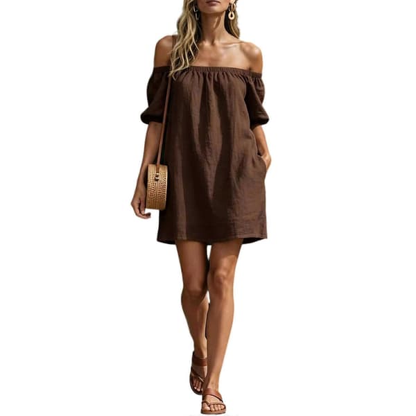 Damklänningar, lös klänning, enkel design, brun M Brown M