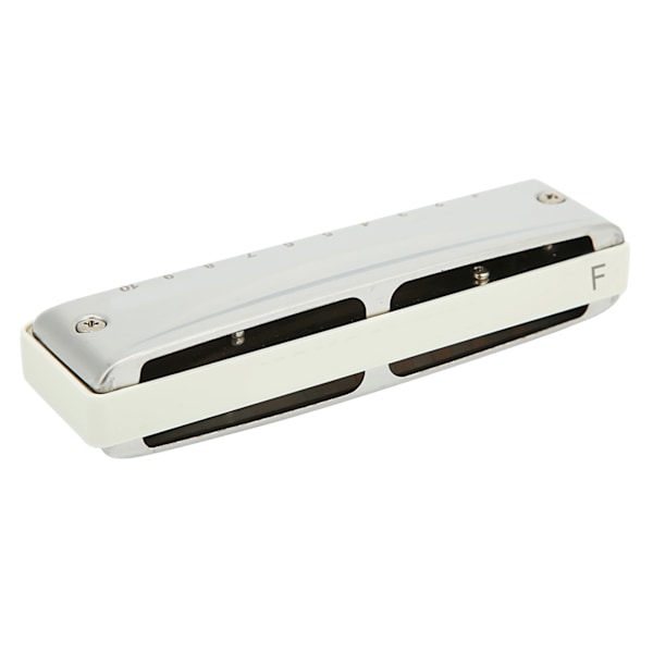 Blues Harmonica 10 Hull Mouthorgan F-Tone Rustfritt Stål ABS Harpiks Vindinstrument Hvit