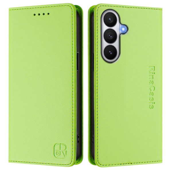 【BEMS】Compatible with Samsung Galaxy S26 5G Case with Dual Foldable Magnetic Suction Function in RFID Leather Gräsgrön