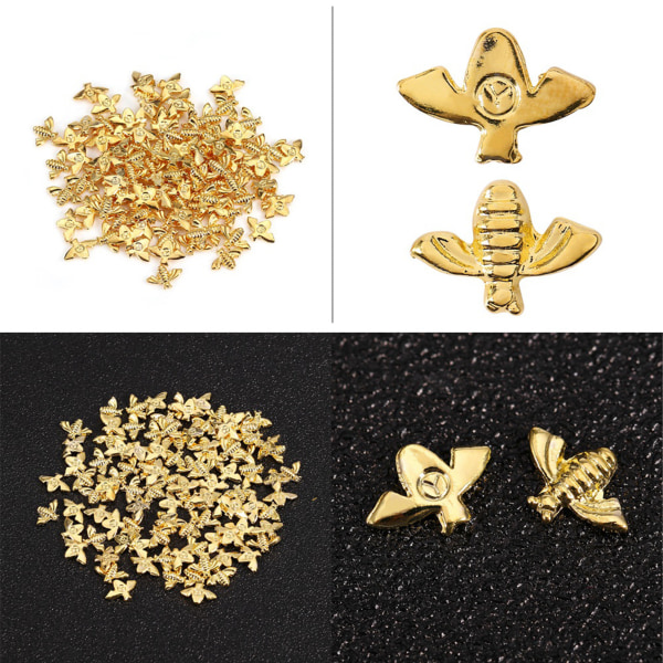 TIMH 100 kpl/pussi Metallimehiläiset 3D-kynsikoristelut metallitikku kultaa hopea kynsitarrat manikyyri kultaa