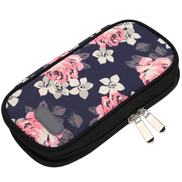 Portable Insulin Cold Storage Bag Medicines Refrigerated Cool Bag for Patient CareBlack Bottom Red Flower