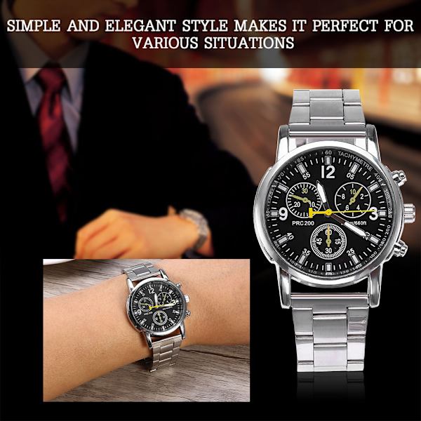 【BEMS】Herre analog ur i rustfrit stålrem, urkasse i legering (sort)