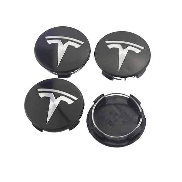 【BEMS】4-pack - Tesla Centerkapslar / Hjulemblem - Bil 77 77 Svart/silver