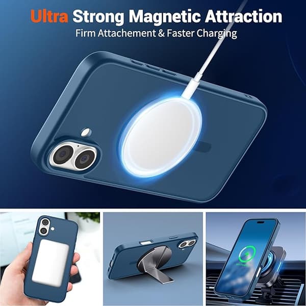SUPFINE Magnetic Case for iPhone 16 with Screen Protector, MagSafe Compatible, Military-Grade Drop Protection, Matte Shockproof, Deep Blue deep blue iphone16