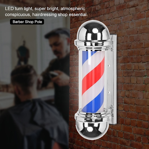 50cm/19.7 tommers Barber Shop Pole Rød Hvit Blå Roterende Lys Stripe Skilt Hår Salong Lys EU Plugg 220V