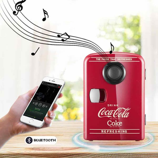 Coca-cola 12V bærbar 4 liter/6 dåser termoelektrisk minikøler/varmer med Bluetooth-højttaler