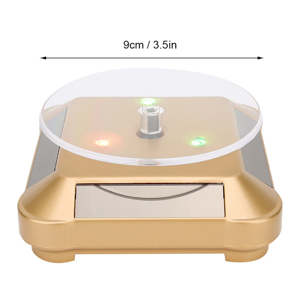 Solcellsdriven LED Elektrisk Roterande Turntable Displayställ för Smycken Telefon Guld med Ljus
