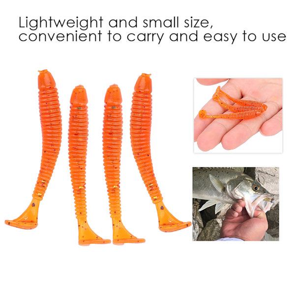 50 stk 5 cm Myke Plast Fiske Agner T-hale Grub Worm Agner Fiskeutstyr Tilbehør Oransje