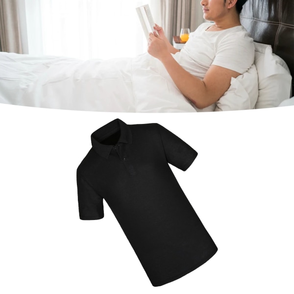 Kortærmet skjorte med knap til mænd Sort bomuldspolyester Casual T-shirt med skruetrækkerkrave til kontorarbejde Sort L