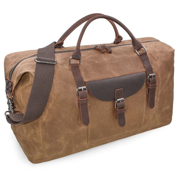 Herr Resväska i Läder, Weekendväska, Vattentät Stor Canvas Holdall Campingväska (Brun)