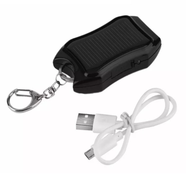 Solar Bærbar Oplader Nøglering Mini Power Bank LED-lommelygte Udendørs USB-batteripakke Nødtelefonoplader++