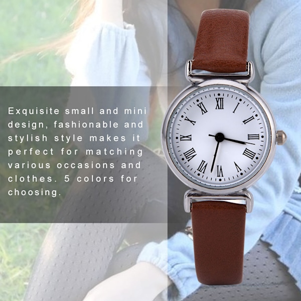 Elegant Liten Enkel Mote Kvinne Klokker Retro Lær Mini Armbåndsur (Kaffebrun)