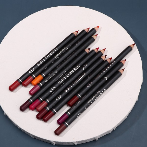 Vibely 12 stk Lipliner Vanntett Matt Lip Liner Pencil Lip Makeup Kosmetisk pennsett++/