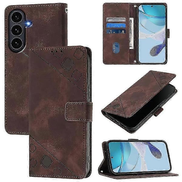Samsung Galaxy S25 FE Plånboksfodral med magnetisk stängning, PU-läder, 3 kortfack, stativ, stötsäker brown