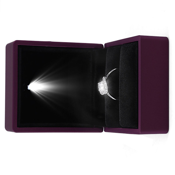 Fasjonable LED-opplyste Ring Oppbevaringsboks Smykker Display Case Gift Lilla-+