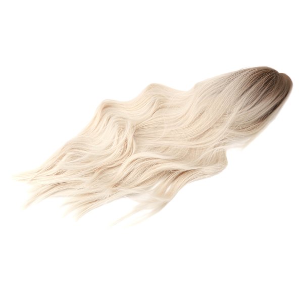 Gradient Blond Brun Lang Krøllet Paryk Kvinder Varmebestandig Syntetisk Paryk med Pandelok til Cosplay Fest