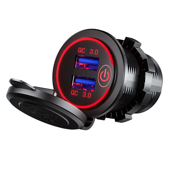 Billader USB Multi Port QC3.0 Hurtigopladning cigarettænder Adapter til RV Skibe Motorcykler Rødt lys