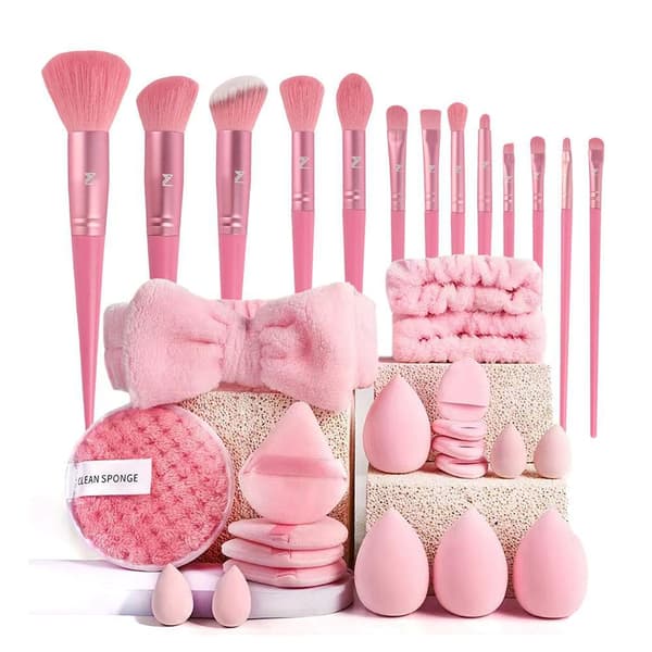 20-40 pcs Makeup Brushes and Sponges Set with Beauty Egg and Brown Makeup Puff C coffee 40pcs