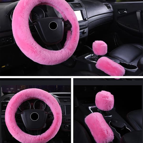 st vintervarma plyschrattskydd, 38 cm fluffigt rattskydd, handbromsskydd, växelspaksskydd, bildekoration, rosa
