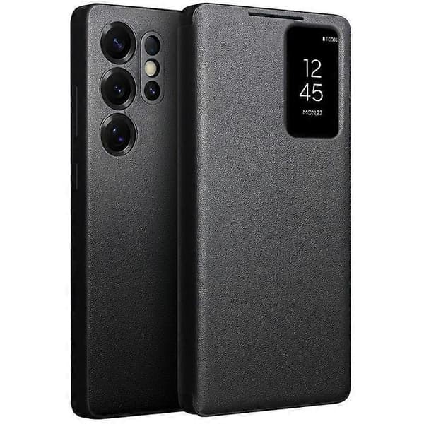【BEMS】Compatible with Samsung Galaxy S25 Ultra Case with Viewing Window Leather Flip Phone Case Black