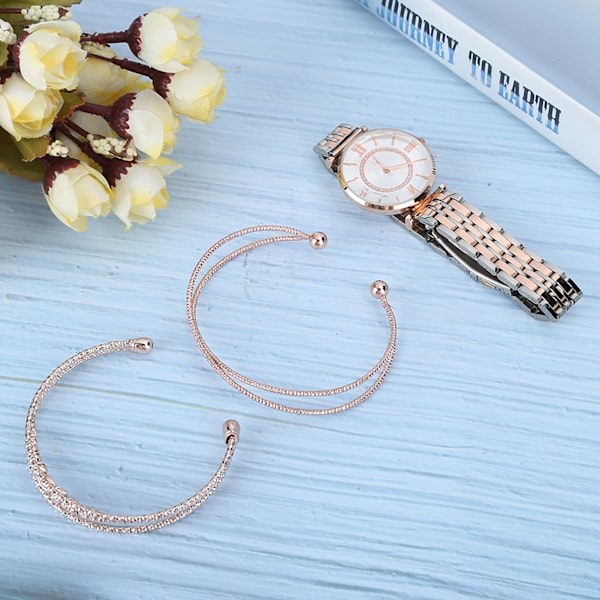 Dameur Set Mode Smykker Gaveæske Armbåndsur Armbånd til Fest Fødselsdag Sølv Pink Hvid