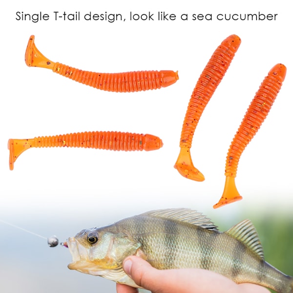 50 stk 5 cm Myke Plast Fiske Agner T-hale Grub Worm Agner Fiskeutstyr Tilbehør Oransje