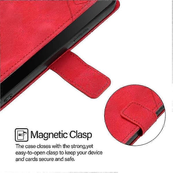 Samsung Galaxy S25 FE Plånboksfodral med magnetisk stängning, PU-läder, 3 kortfack, stativ, stötsäker red