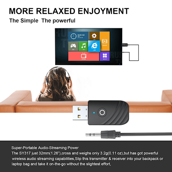 3-i-1 Sändare Mottagare Bluetooth 5.0 Mottagare Sändare Ljud Bluetooth-adapter