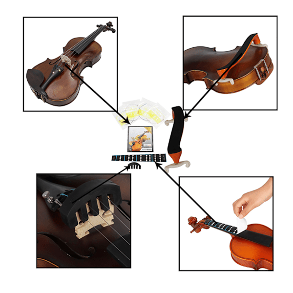 Professionell 4/4 Violin Axelstöd Strängdämpare Greppbräda Dekal Set Instrument Tillbehör