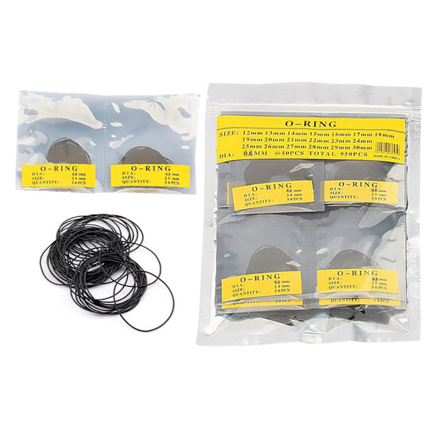 950 st O-ringar för klocka, baksida, bottenlock, vattentät ring, klockreparationsverktyg (0,6 mm)