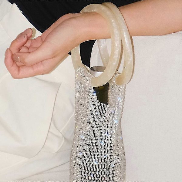Glitter Diamant Rhinestone Vinpose Elastisk Net Stabil Håndtag Bryllupsgaver White