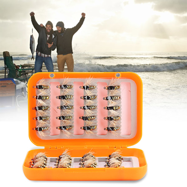 40 stk Livaktige Fluestangfluer Ørretfluer Lokkebeten Hooks Fluestangsettboks Gull
