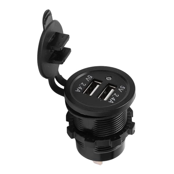 Modificeret biloplader Dobbelt USB-port 2.4A 1 ind 2 ud vandtæt design matsort med baggrundsbelysning