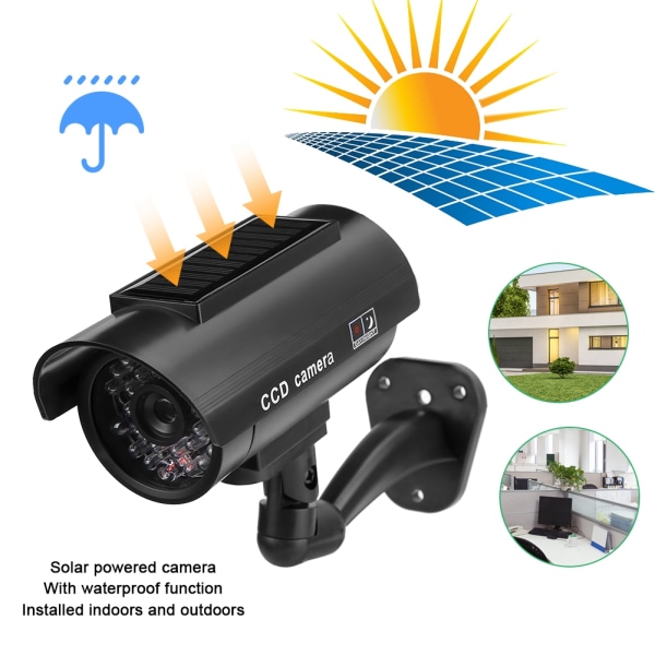 Solcelledrevet vanntett imitert dummy sikkerhets-falsk kamera med blinkende LED-lys //+