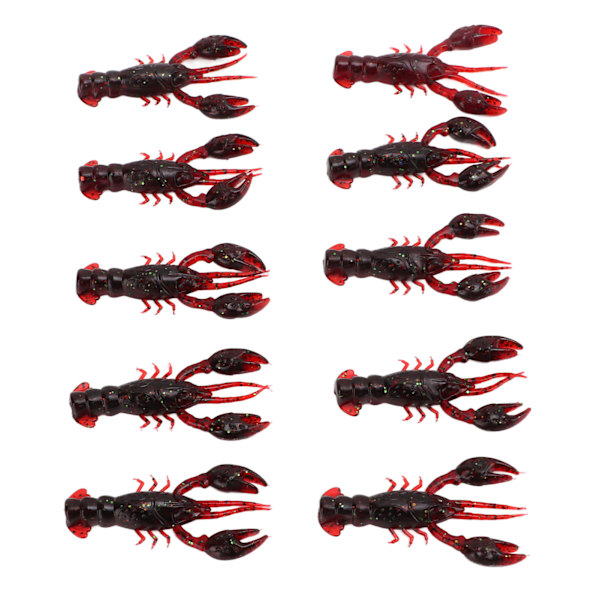 10 stk Myke Fiske Agner Kreps Agner PVC Reker Kunstig Myk Agner Agner for Bass Fiske Mørk Rød En Pakke med Ti