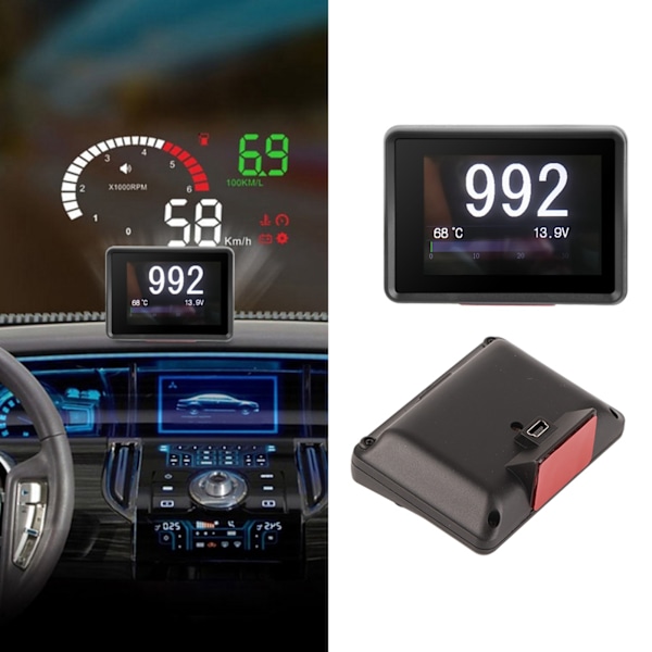 Bil OBD Multifunktionsmätare Digital Temperatur Spänningshastighet HUD Display