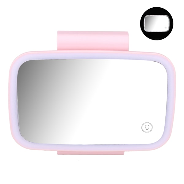 Bilsolskærm Makeup Spejl Omkring LED Lys Touch Screen Plug and Play med Tilbageklappelig Klips Pink