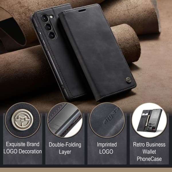 CASEME Kompatibel med Galaxy S24 Plus Flip Retro Læder Sort 91